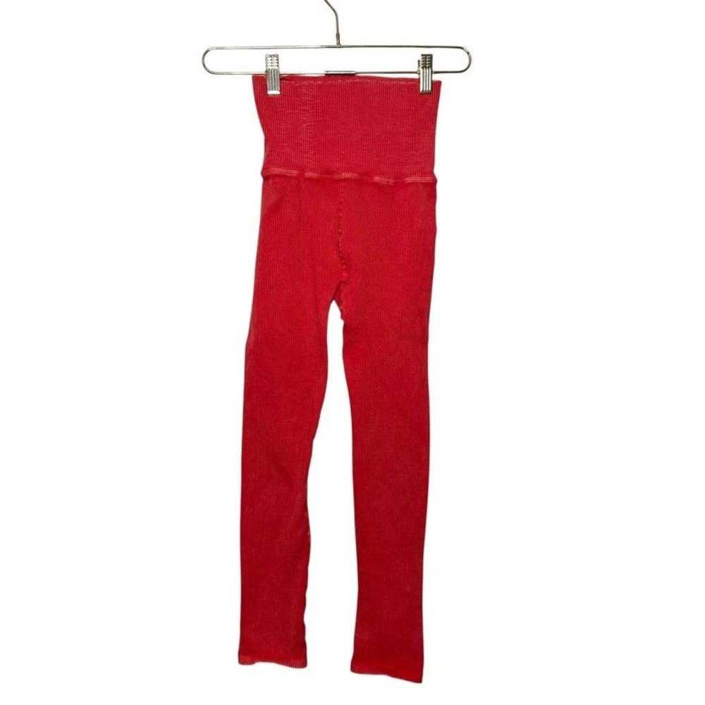 Free People Movement‎ Ribbed High Waist Full Length Leggings Pants Red XS